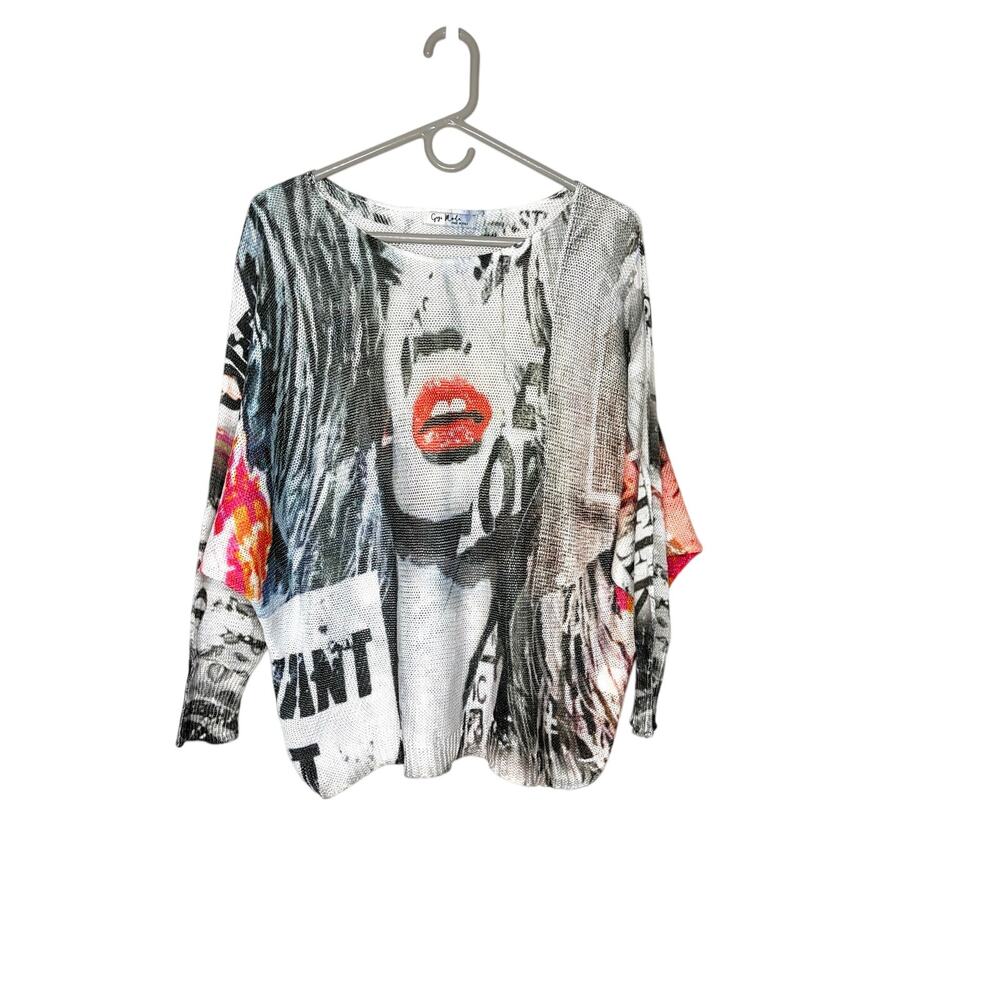 Gigi Moda Batwing Sweater Women's OS Urban Print Rock N Roll Chic Made in Italy